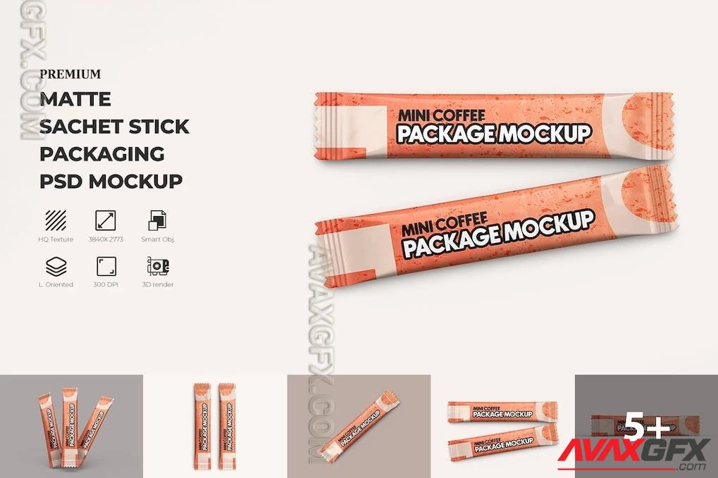 Matte Coffee Stick Sachet Mockup