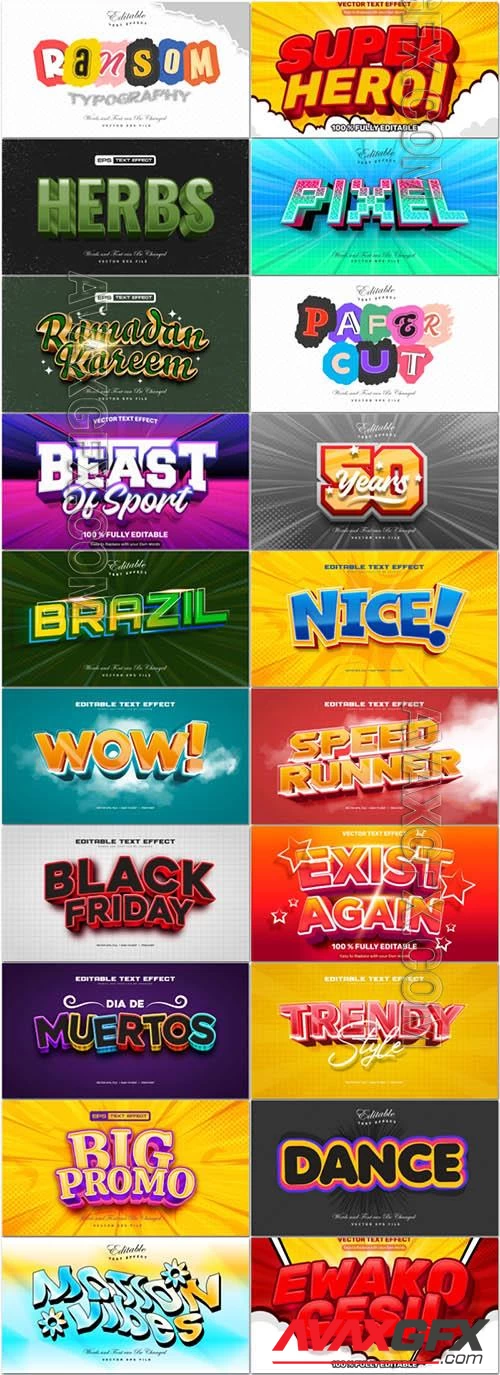 20 Vector 3d text editable, text effect font vol 6