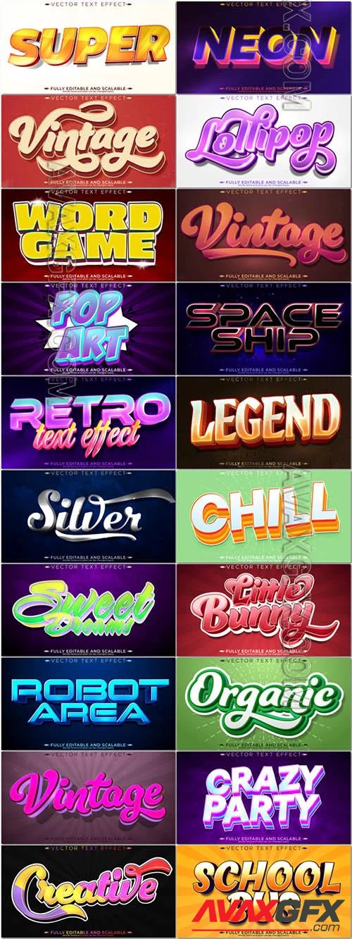 20 Vector 3d text editable, text effect font vol 2