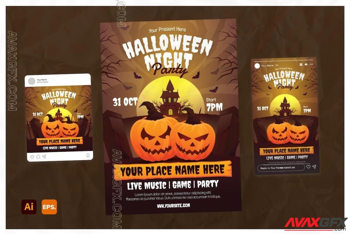 Halloween Night Party Flyer Template QQX4E28