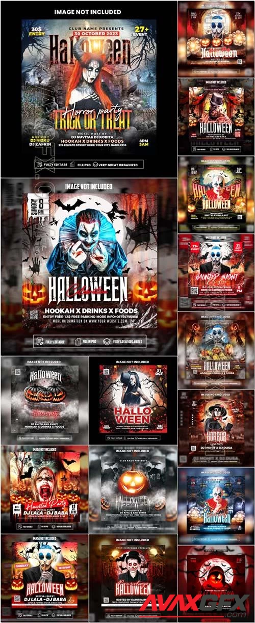 PSD halloween horror night party flyer social media post template