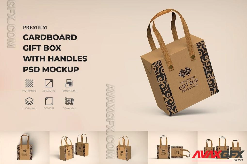 Cardboard Gift Bag with Handle PSD Mockup