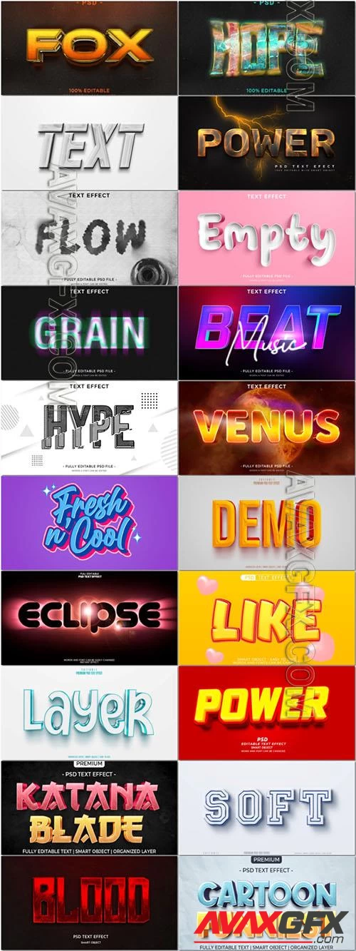 20 Psd style text effect editable set vol 47