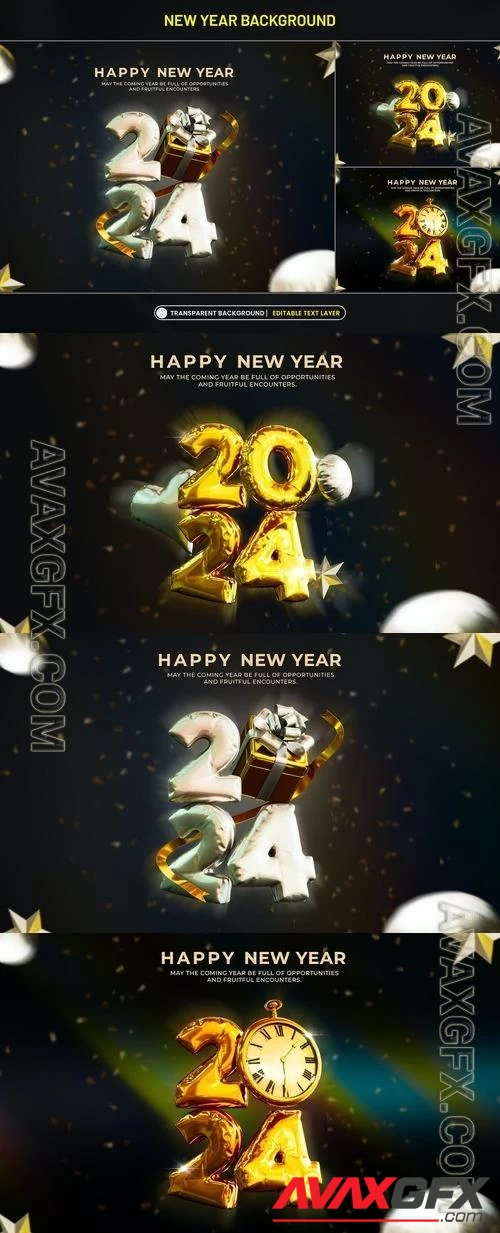 New Year 2024 Background with Stylized 3D Text