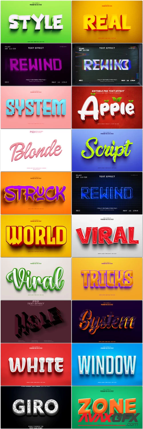 20 Psd style text effect editable set vol 17