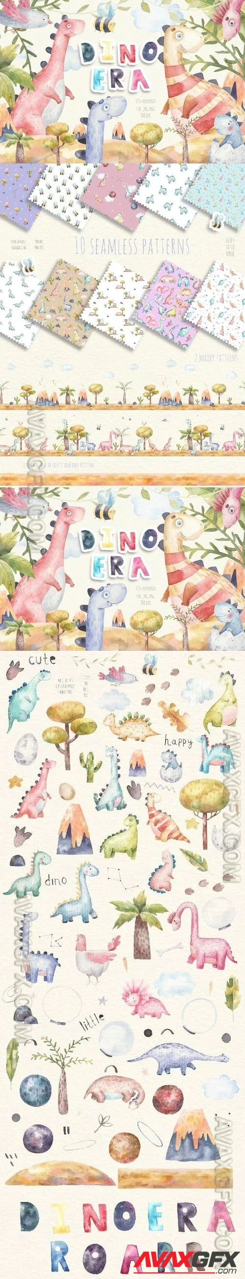 Dinosaur watercolor, dino