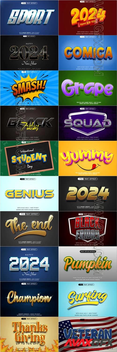 20 Psd style text effect editable set vol 42