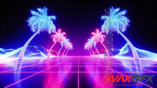MA - Neon Glowing Palms Synthwave Loop 1602200
