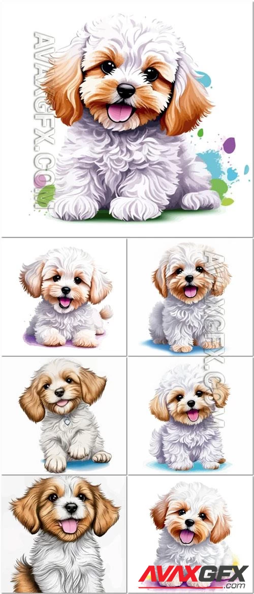 Vector happy carefree beautiful maltipoo puppy dog illustration