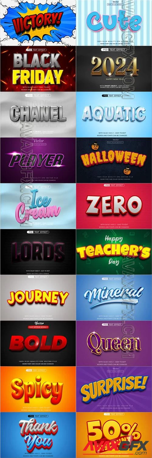 20 Psd style text effect editable set vol 43