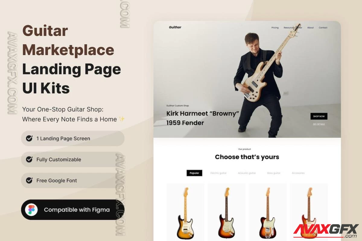 Guitar Marketplace Landing Page UI Kit