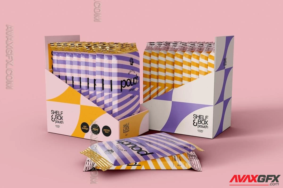 Box Packaging with Snacks Bar Mockup