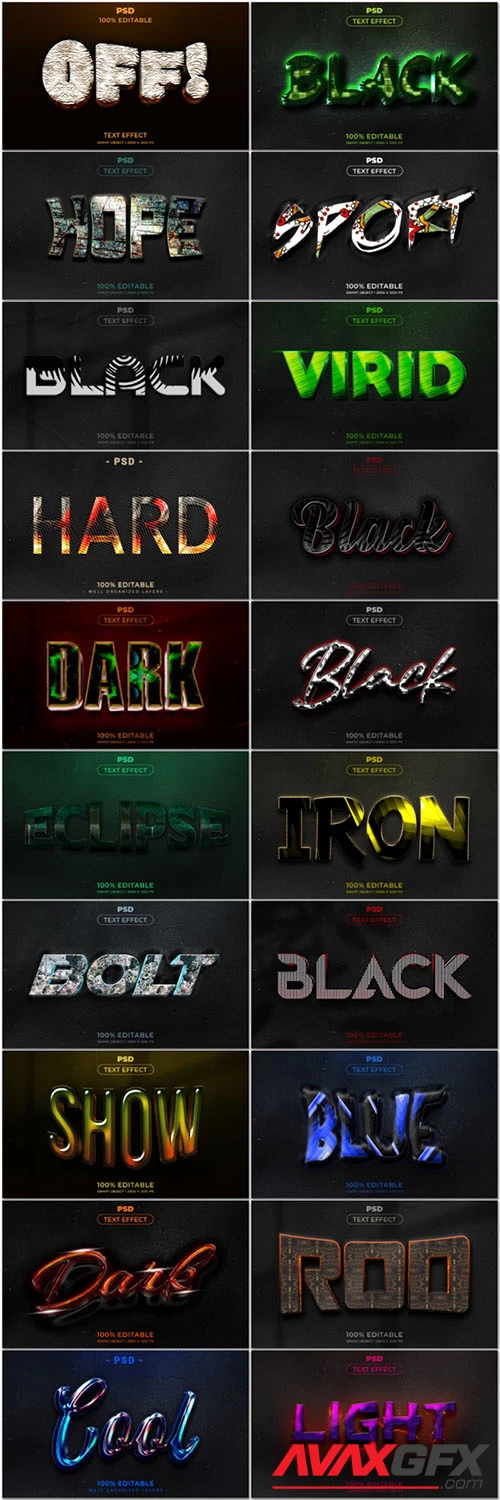 20 Psd style text effect editable set vol 14