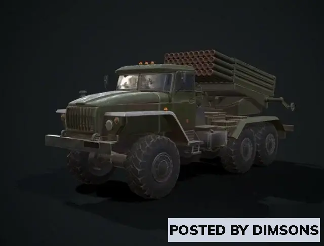 Military BM-21 Grad multiple launch rocket system - 3D Model