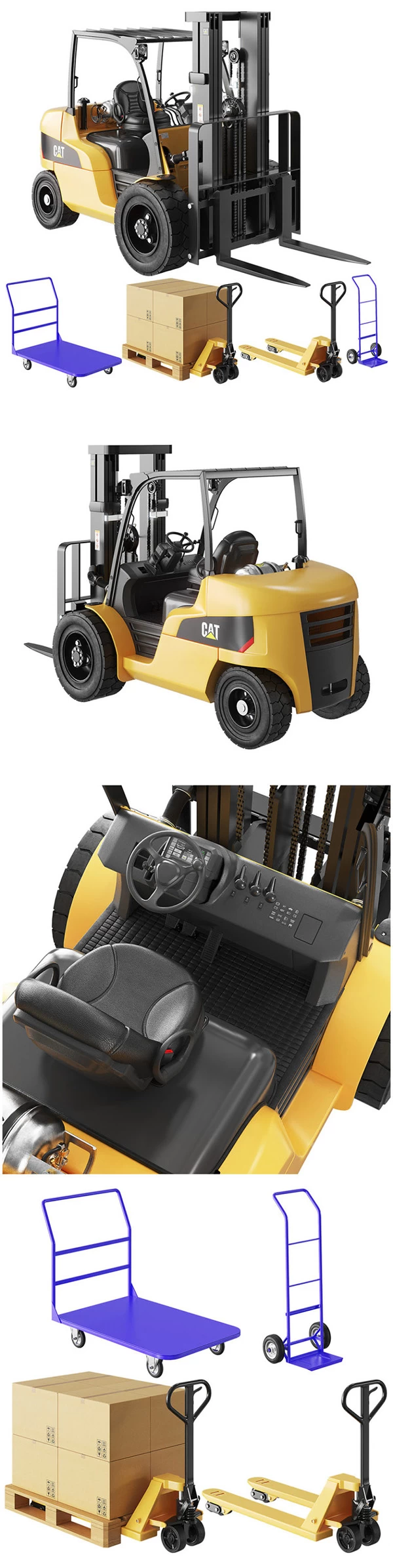 CAT Forklift, Manual Loader and Warehouse Carts Kit 3D Model