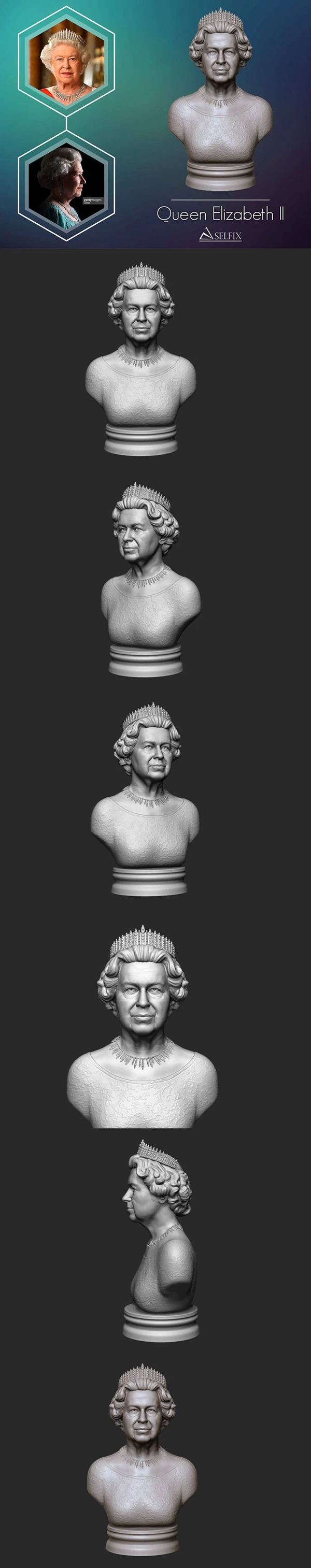 Queen Elizabeth II Bust 3D print