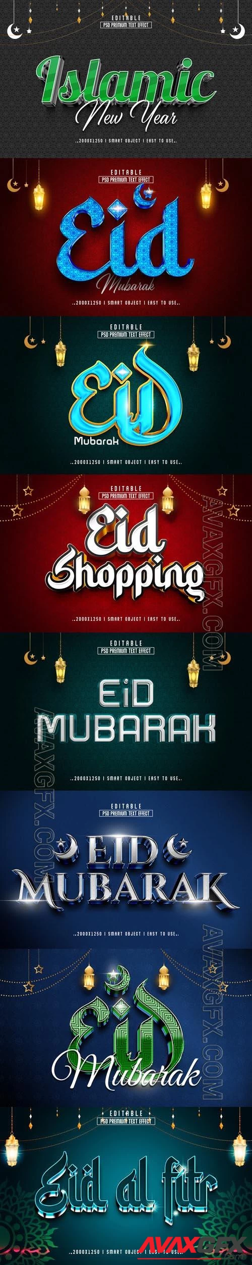 8 Eid al fitr style text effect editable set vol 4