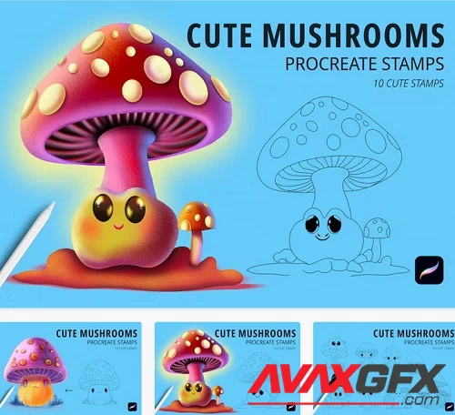 Cute Mushrooms Stamps for Procreate - P6XMTCR