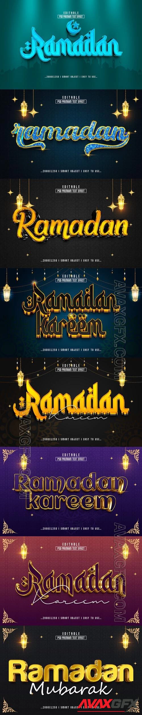 8 Psd Ramadan style text effect editable set vol 2