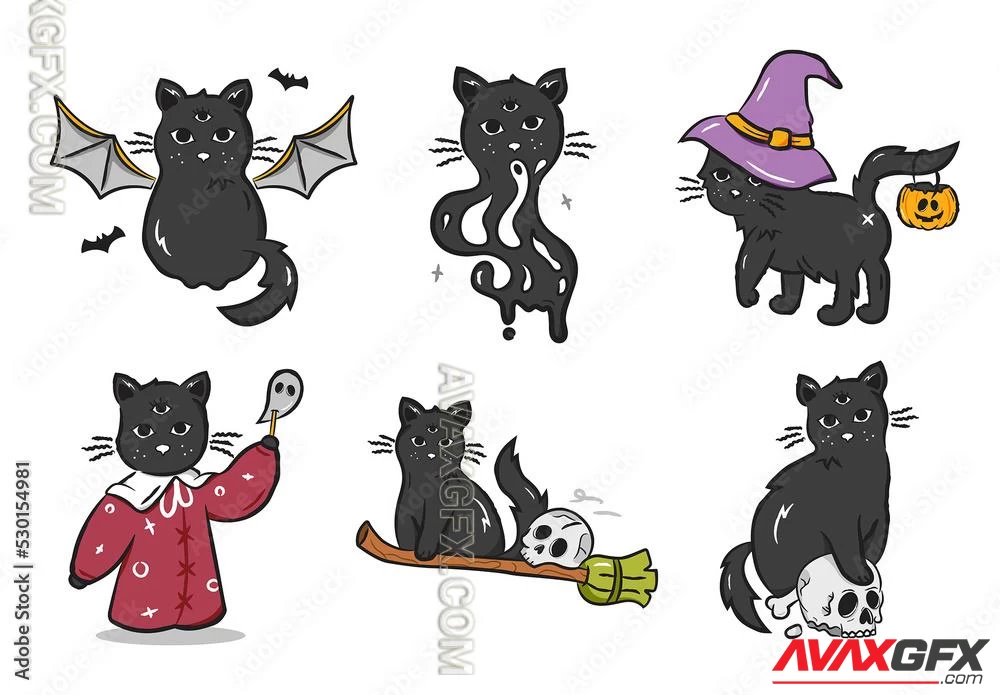 Black Cats in Halloween Outfits 530154981 Adobestock