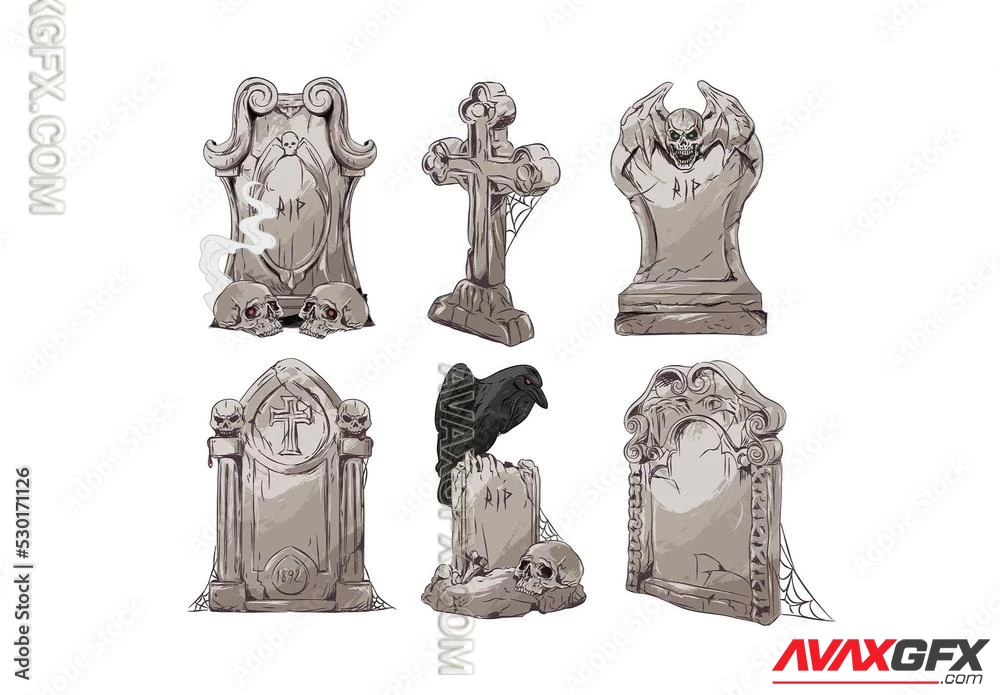 Spooky Graveyard Tombstone Illustrations 530171126 Adobestock