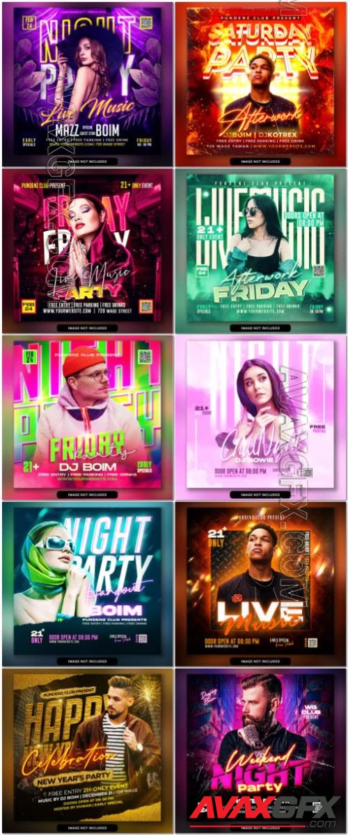 10 Psd Flyer, Night club, Dj club, Music party, Birthday, Retro party vol 1