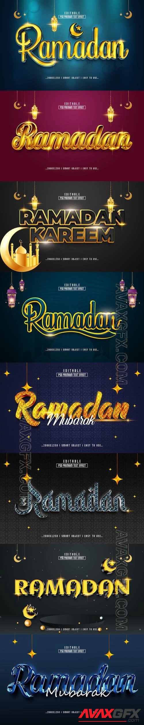 8 Psd Ramadan style text effect editable set vol 1