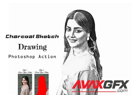 Charcoal Sketch Drawing Ps Action - 31389140