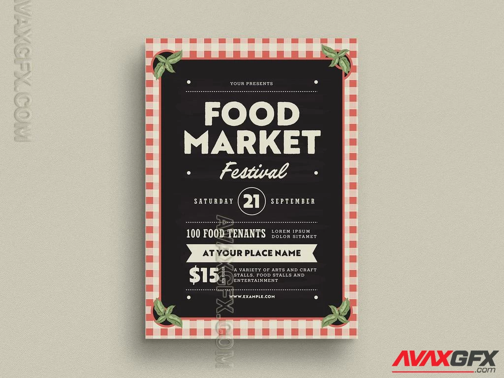 Gingham Food Market Event Flyer Layout 529495657 Adobestock