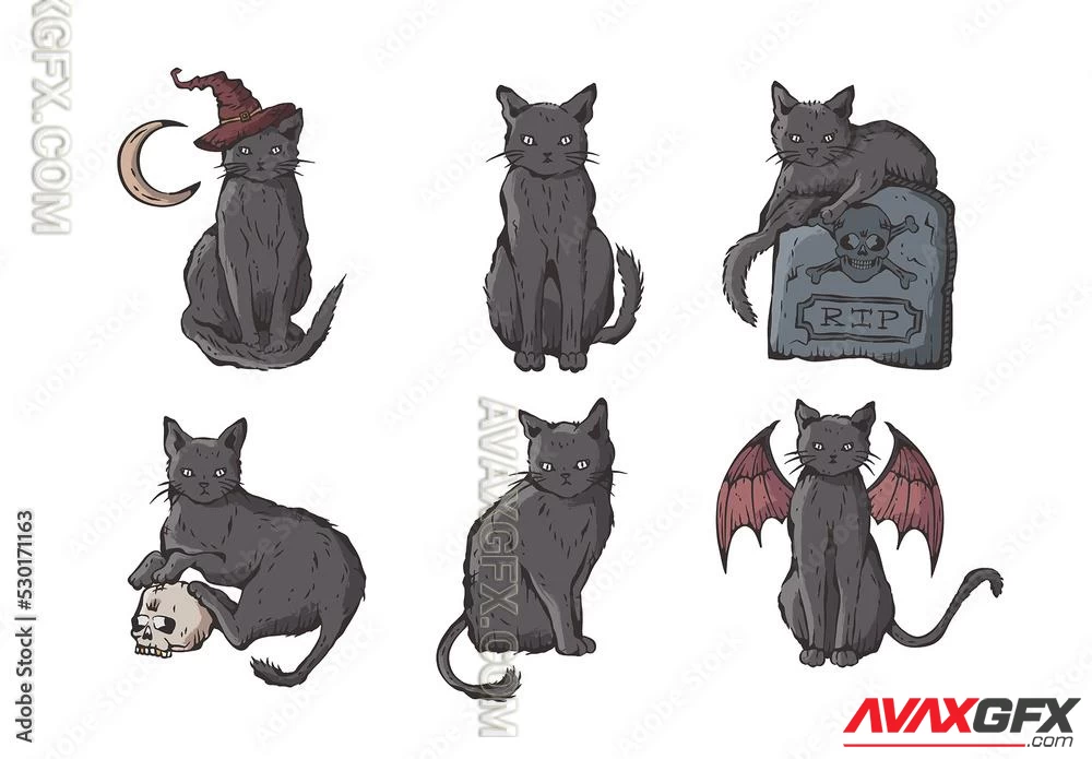 Black Cat Illustrations for Halloween 530171163 Adobestock