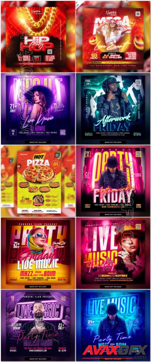 10 Psd Flyer, Night club, Dj club, Music party, Birthday, Retro party vol 4