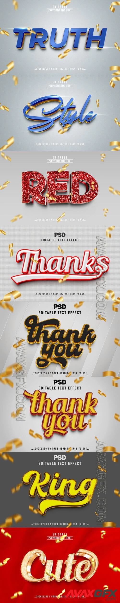 8 Psd style text effect editable set vol 40