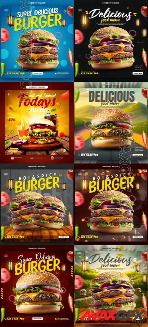 PSD food burger social media instagram post banner template