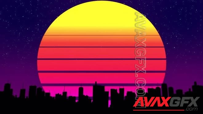 MA - Retro Sun And Silhouette Skyline Loop 1430137