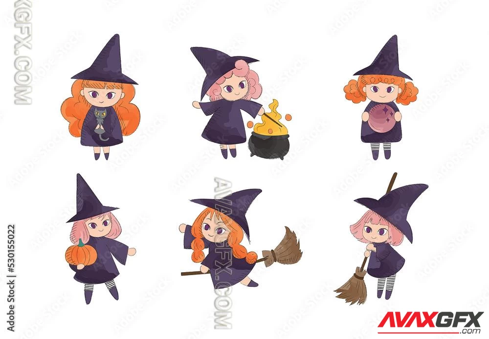 Witch Illustrations Cute Young Witches 530155022 Adobestock