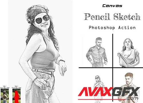 Canvas Pencil Sketch Ps Action - 42208119