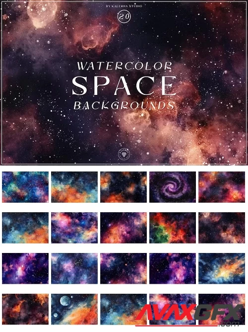 Watercolor Space Backgrounds - 7XRZ4W6