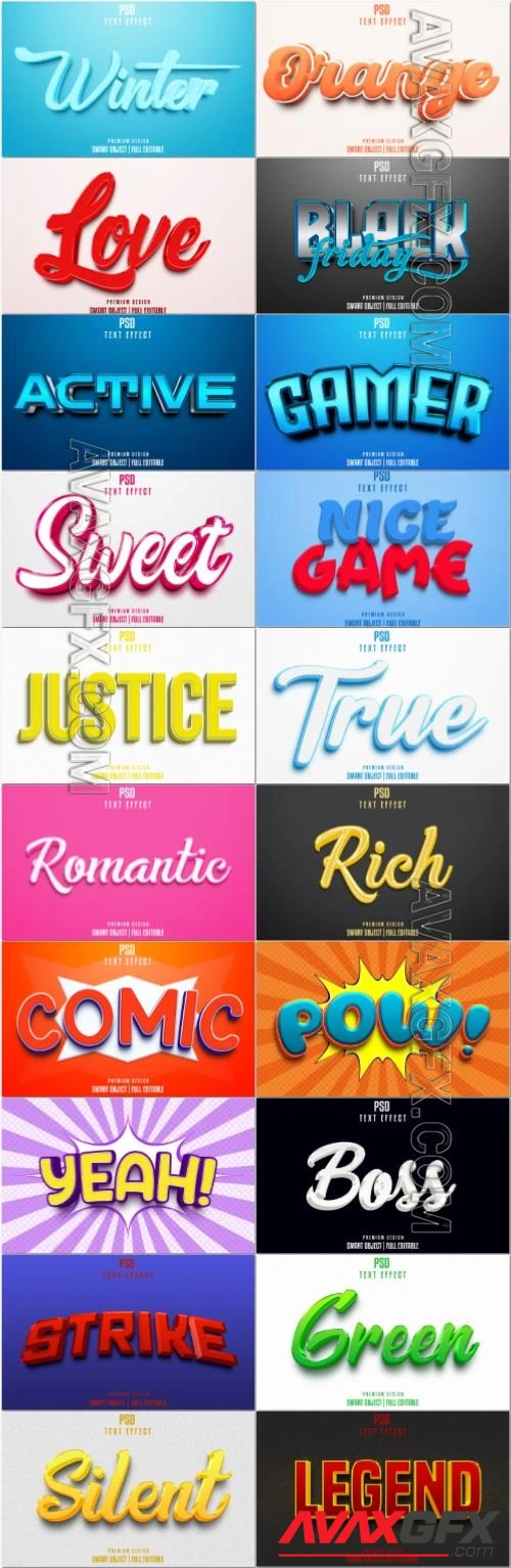 20 Psd style text effect editable set vol 52