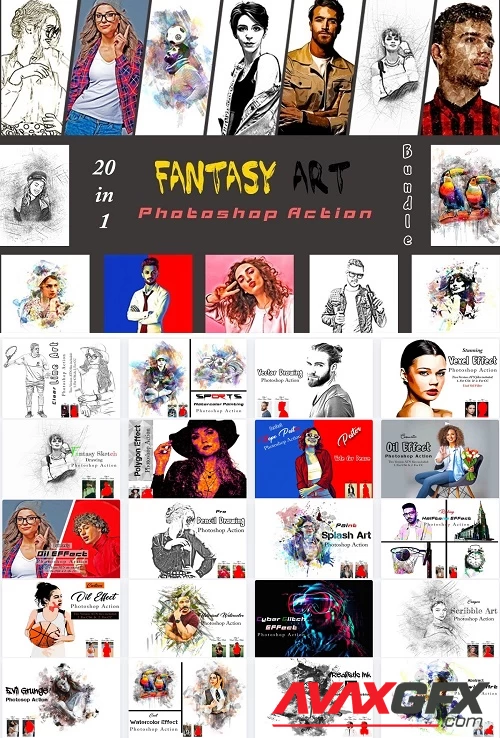 Fantasy Art Photoshop Action Bundle - 20 Premium Graphics