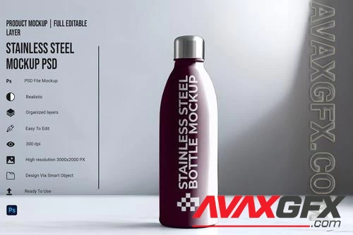 Stainless Steel Bottle PSD Mockup