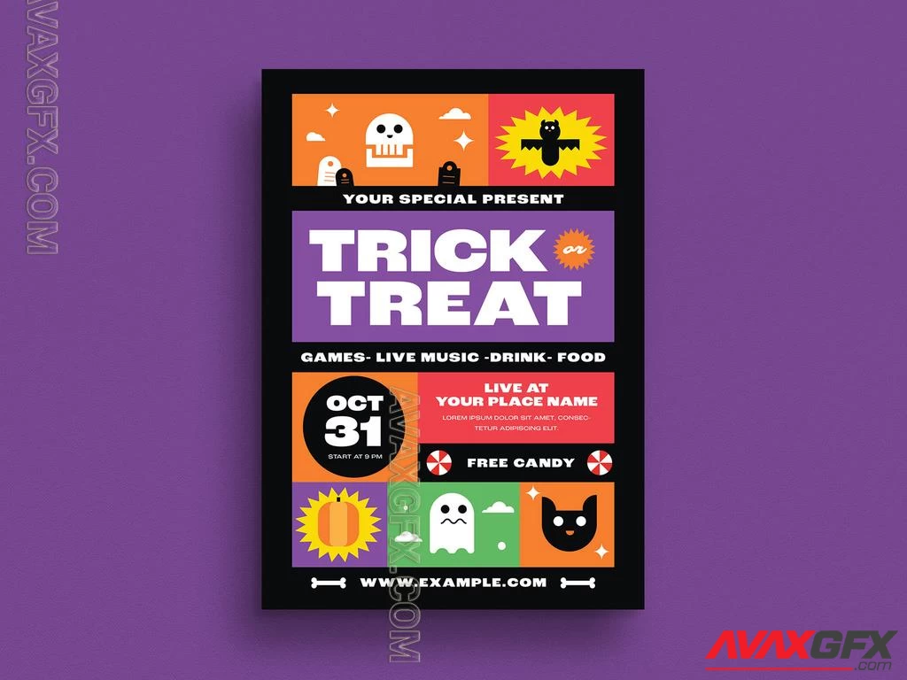 Colorful Trick or Treat Event Flyer Layout 529495662 Adobestock