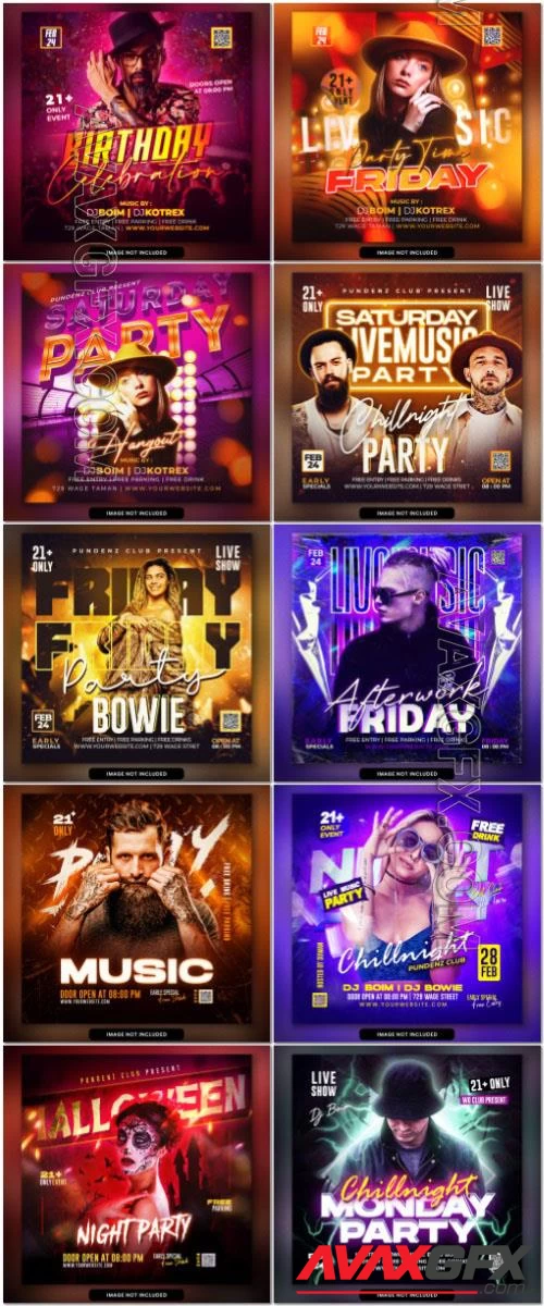 10 Psd Flyer, Night club, Dj club, Music party, Birthday, Retro party vol 2