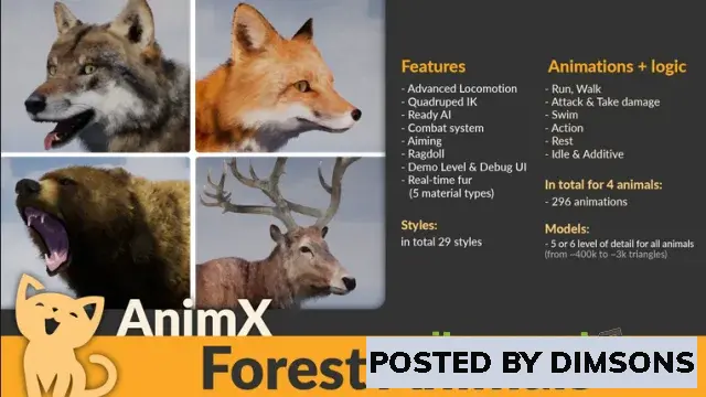 Unreal Engine Characters AnimX: Forest Animals v4.26-4.27, 5.0-5.2