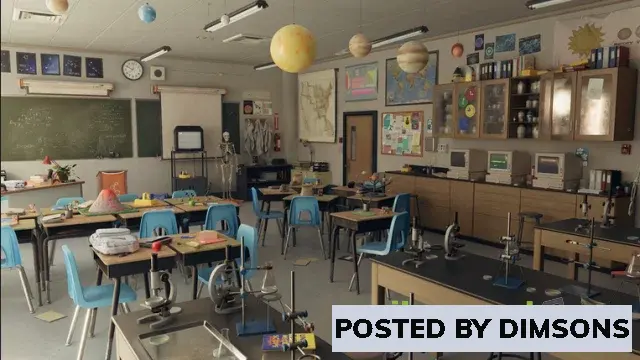 Unreal Engine Environments High school Science Lab Classroom - 90's themed (Day/Night Lighting) v...