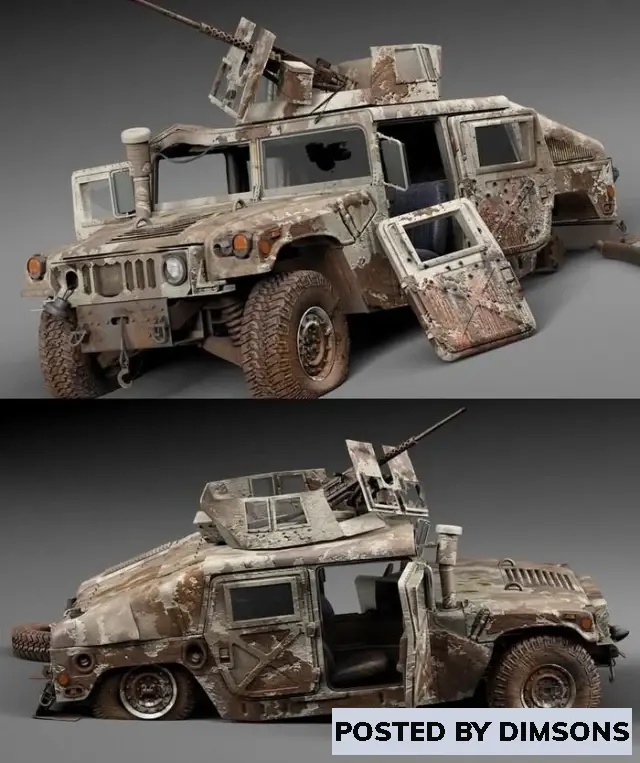 Vehicles, cars Hummer HMMWV Destroyed - 3D Model