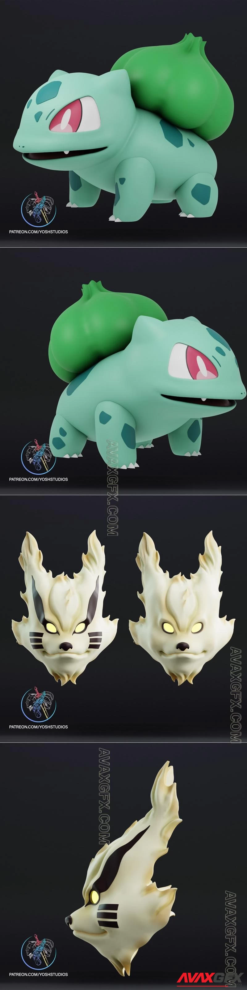 Life Size Bulbasaur and Naruto Kurama Mask - STL 3D Model