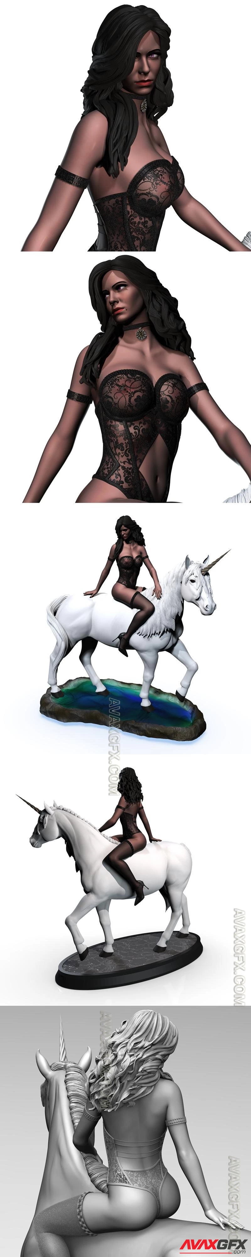 Yennefer woman riding unicorn - STL 3D Model