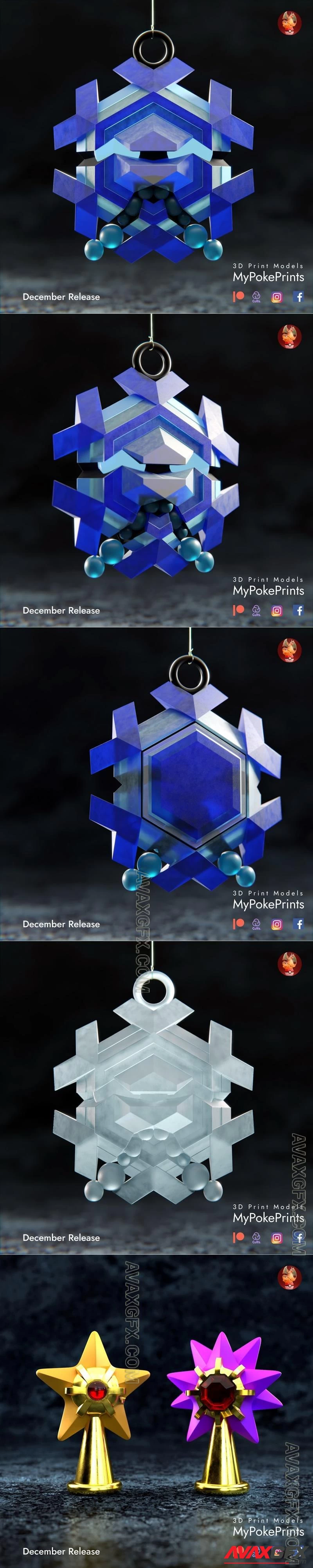 Cryogonal and Starmie Tree Christmas Toppers