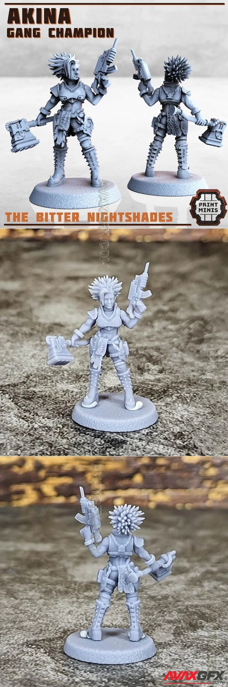 Print Minis - Akina - Gang Champion - STL 3D Model