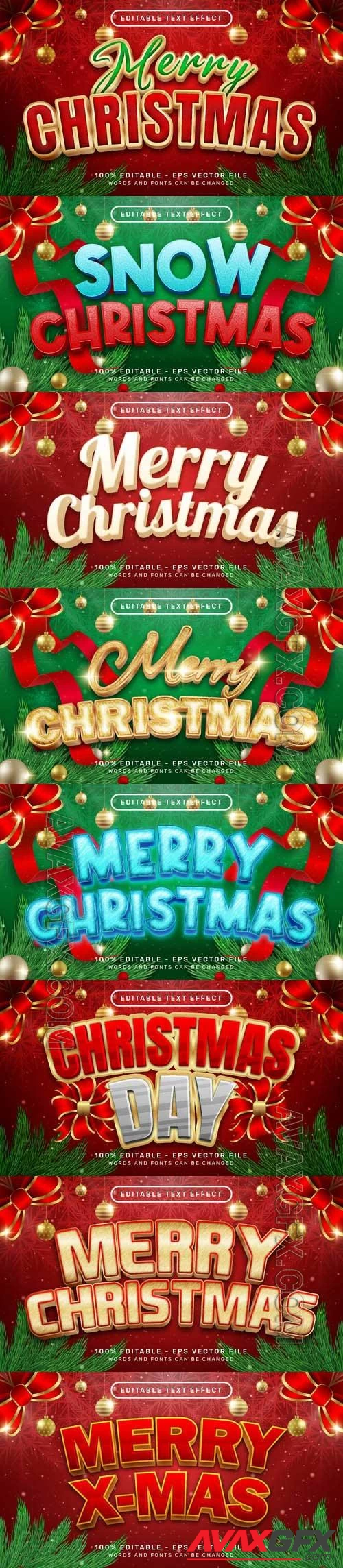 Vector merry christmas 3d text effect and editable text effect